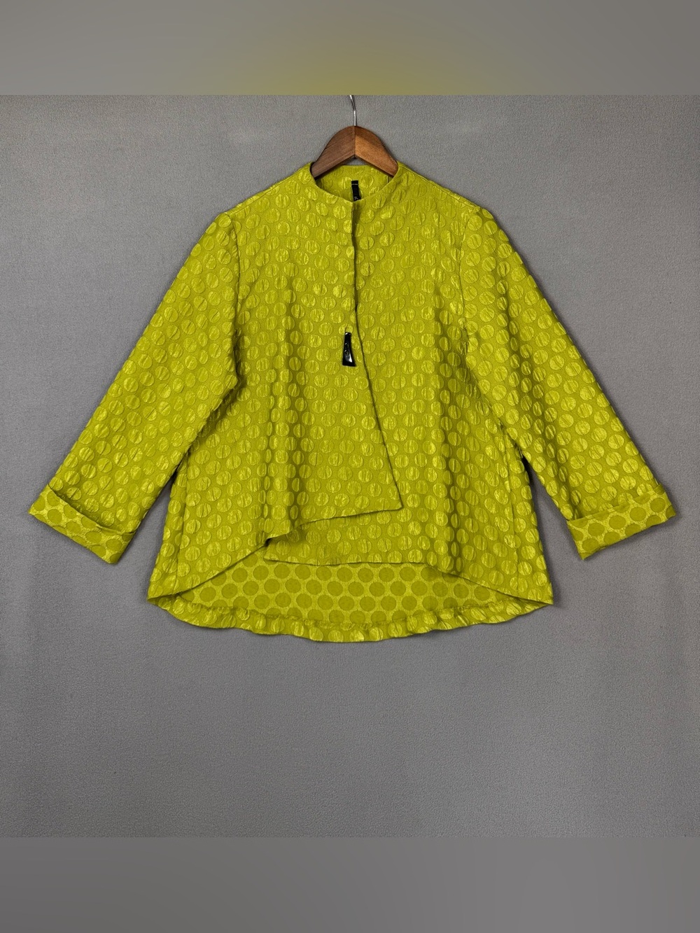 IC by Connie K Chartreuse Textured Polka Dot Art to Wear Lagenlook Jacket, M